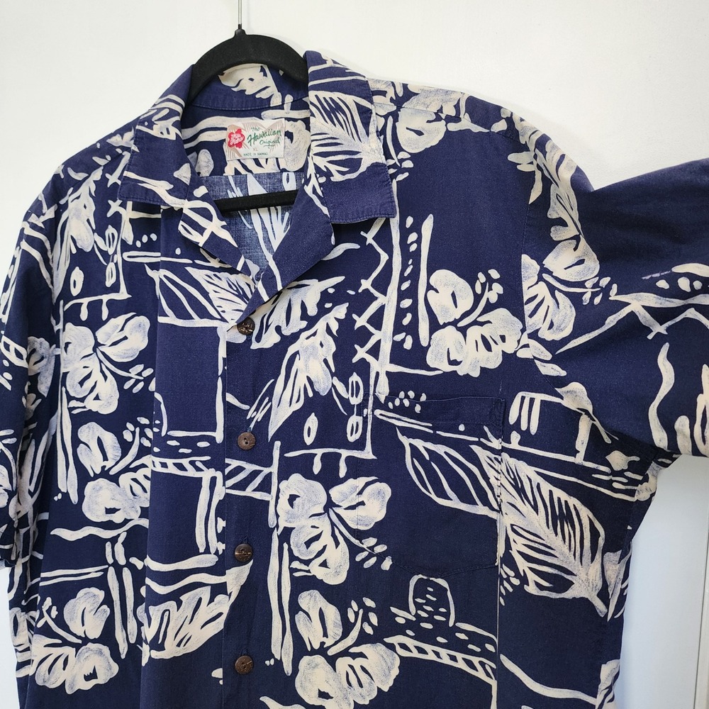 Hilo Hattie The Hawaiian Original Navy Blue Aloha Shirt XL Made in Hawaii Rayon - Picture 5 of 6